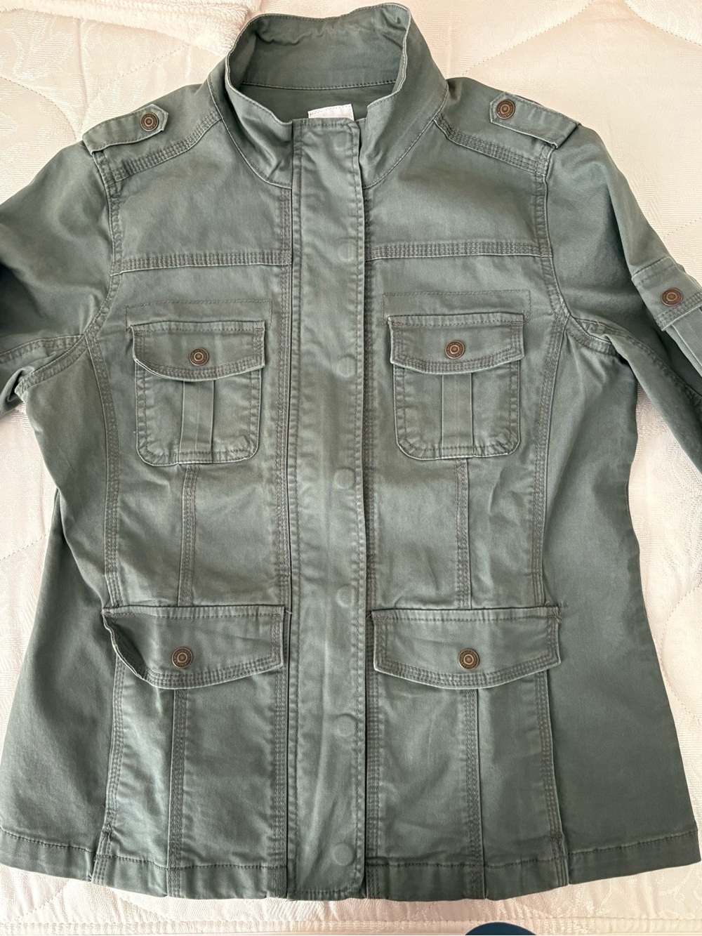 Kensie Olive Utility Jacket with Flap Pockets